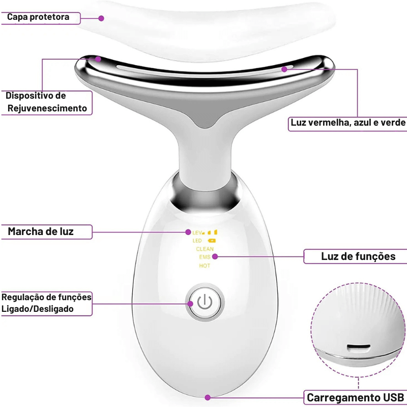 Massageador Facial LED Vibration Pro – Rejuvenesça, Tonifique e Redefina Seu Rosto em Minutos por Dia