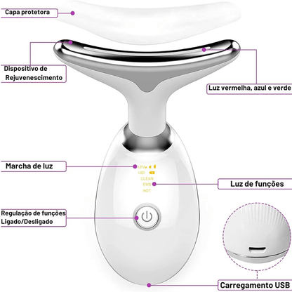 Massageador Facial LED Vibration Pro – Rejuvenesça, Tonifique e Redefina Seu Rosto em Minutos por Dia